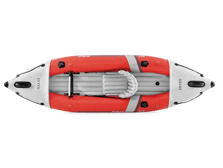 Laad afbeelding in galerijtoner, De rood met grijze Intex Excursion Pro K1 opblaasbare kayak van bovenaf