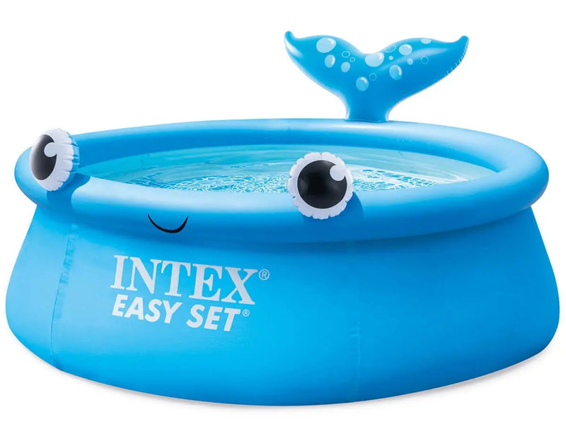 Laad afbeelding in galerijtoner, Een blauwe Intex Jolly Whale zwembad gevuld met water