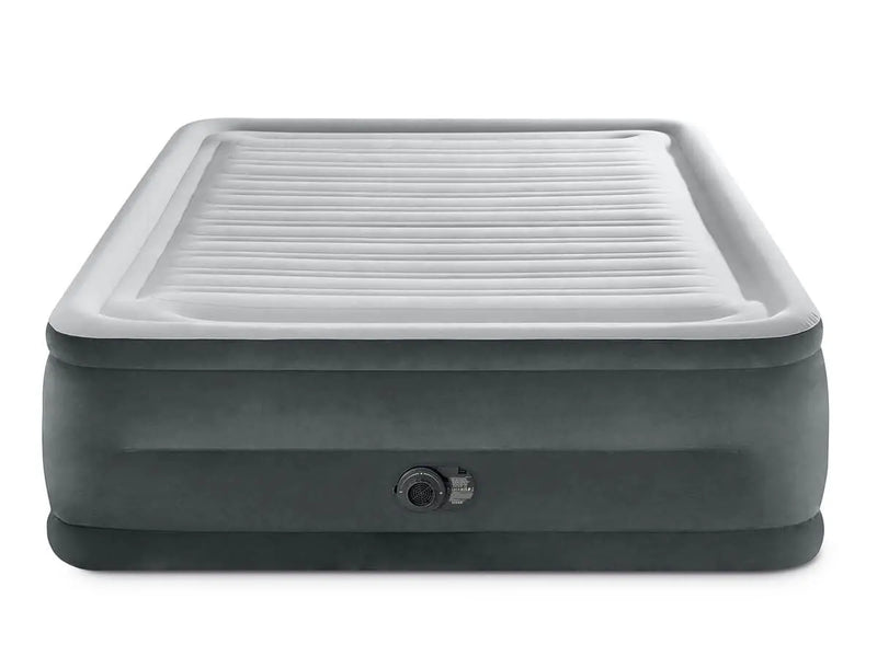 Laad afbeelding in galerijtoner, Een grijs Intex Comfort Plush tweepersoons luchtbed met een ingebouwde pomp