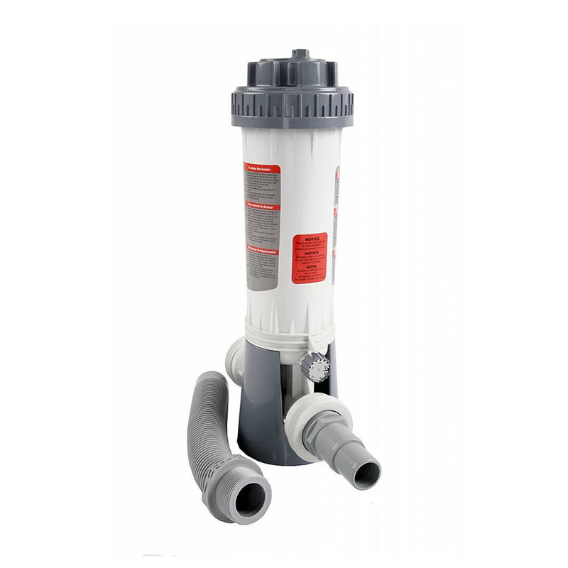 Laad afbeelding in galerijtoner, Een grijs met witte automatische chloorverdeler van Interline voor zwembaden