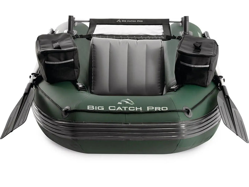 Laad afbeelding in galerijtoner, De Intex Opblaasbare Belly Boat Big Catch Pro is voorzien van een opblaasbare vloer, twee zwarte peddels en opbergzakken. Ideaal voor sportvissers die gemak en comfort op het water willen.