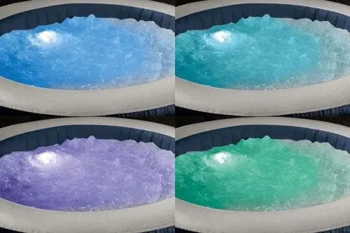 Verschillende mogelijke kleuren voor de verlichting in een jacuzzi.