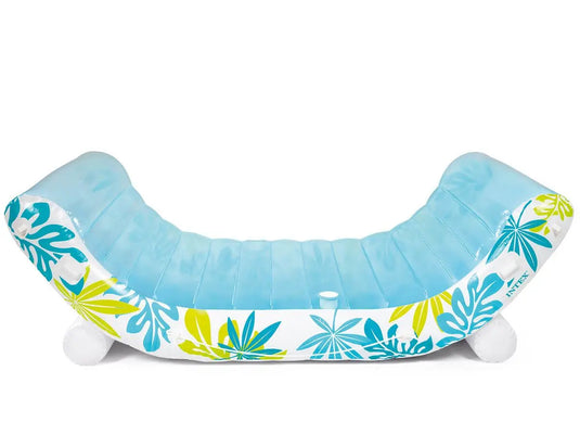 De Intex Tropical Canopy is een lichtblauwe opblaasbare loungeset van Intex met groene en blauwe bladpatronen op witte zijkanten. Dit model biedt stijlvol comfort om te ontspannen bij het zwembad.