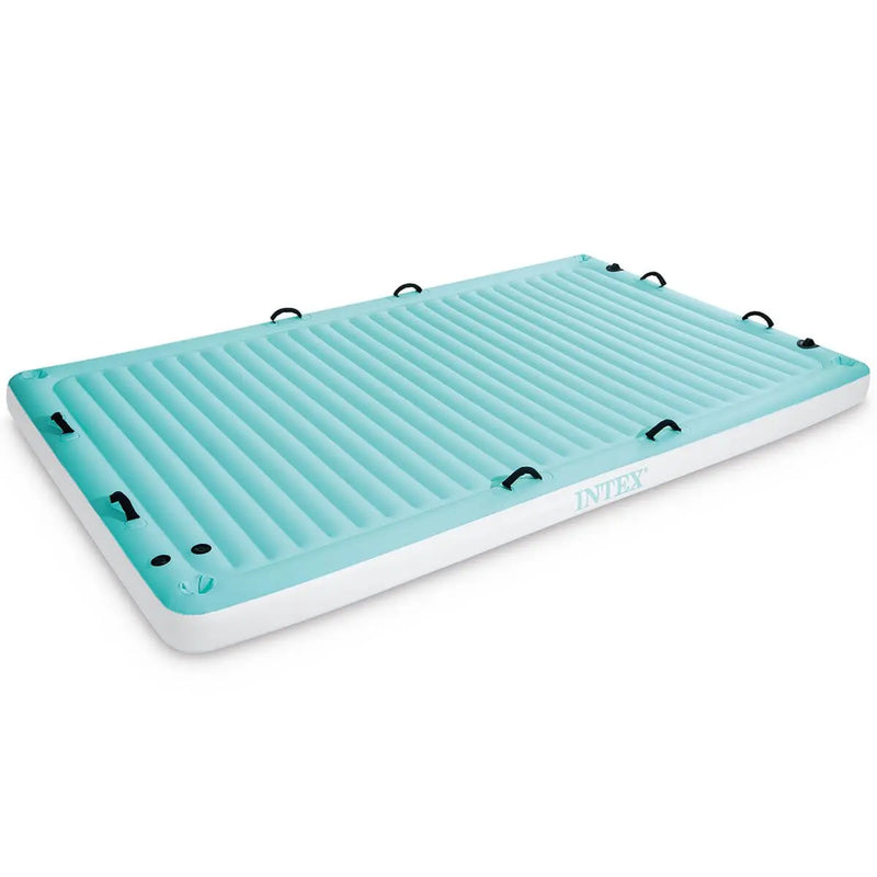 Laad afbeelding in galerijtoner, De Intex Waterlounge is een lichtblauw/witte, rechthoekige, opblaasbare zwembadstoel van Intex, met handgrepen aan de zijkanten.