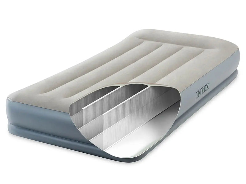 Laad afbeelding in galerijtoner, Visualisatie van de binnenkant van een grijze Intex Pillow Rest Mid-Rise Eenpersoons Luchtbed