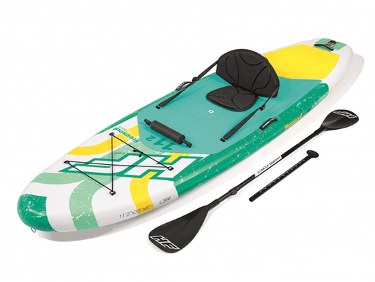 Groen sup board van Hydro Force inclusief een peddel en een stoeltje.