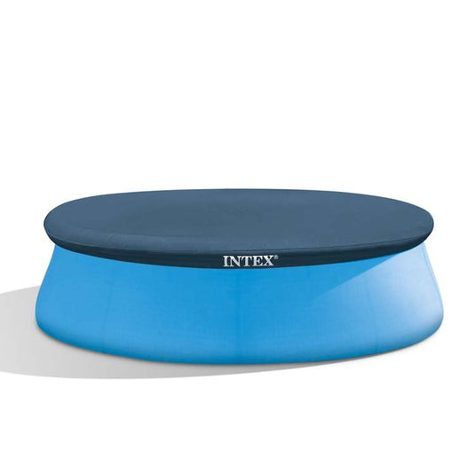 Blauw rond afdekzeil van Intex op een blauw rond bad