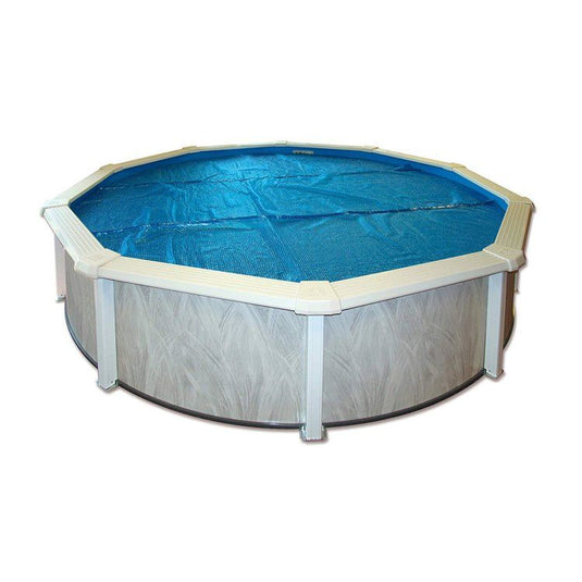 Blauw rond solar afdekzeil van Interline op een grijs zwembad