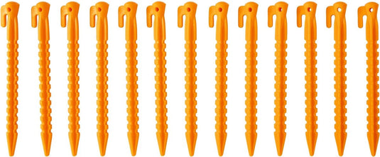 Dertien oranje plastic grondpennen