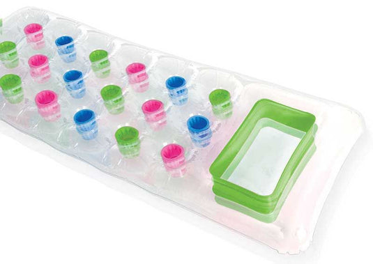 Doorzichtige Intex pocket luchtbed met groene, blauwe en roze pockets