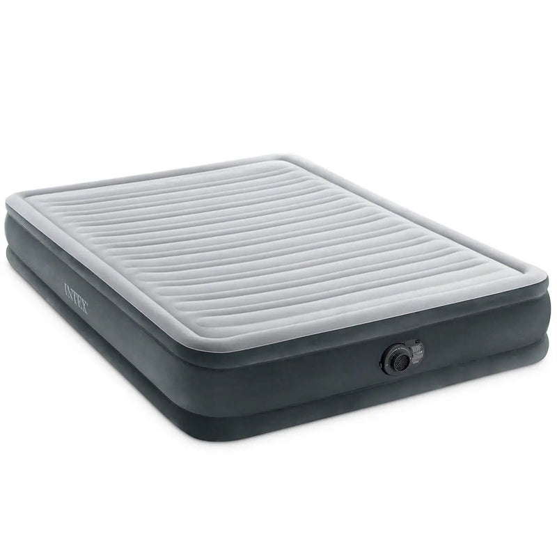 Laad afbeelding in galerijtoner, Een Grijs Intex Comfort Plush Tweepersoons Luchtbed met een ingebouwde pomp
