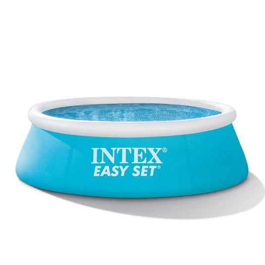 Een blauw rond Intex Easy Set opblaasbaar zwembad