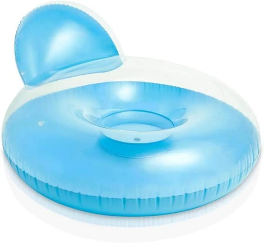 Een opblaasbare blauwe Intex pillow Back lougestoel