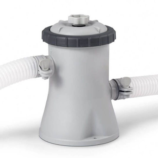 Grijze Intex 28602gs  filterpomp met twee aangeslotenmdoorzichtige slangen