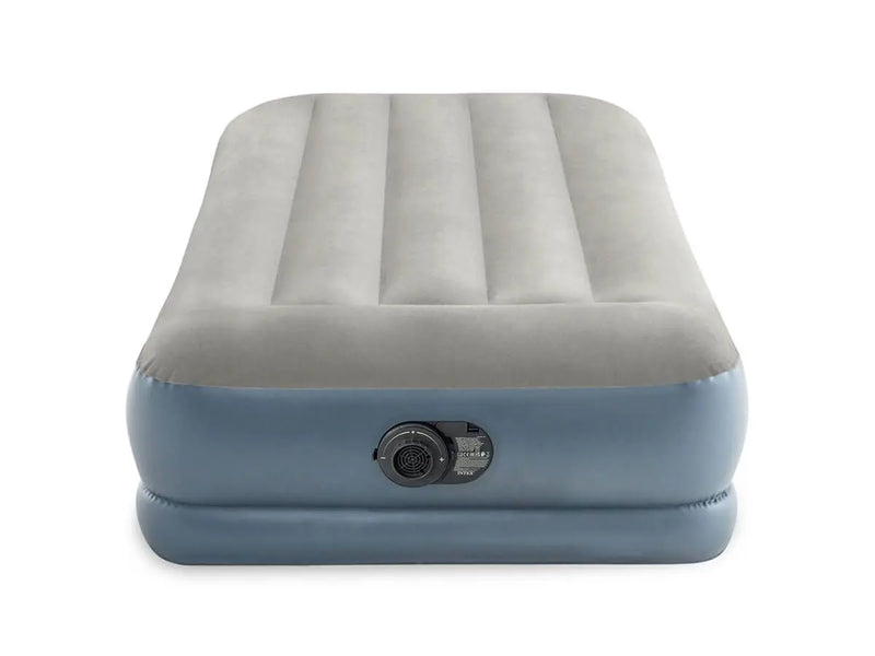 Laad afbeelding in galerijtoner, Grijze Intex Pillow Rest Mid-Rise Eenpersoons Luchtbed met een ingebouwde pomp
