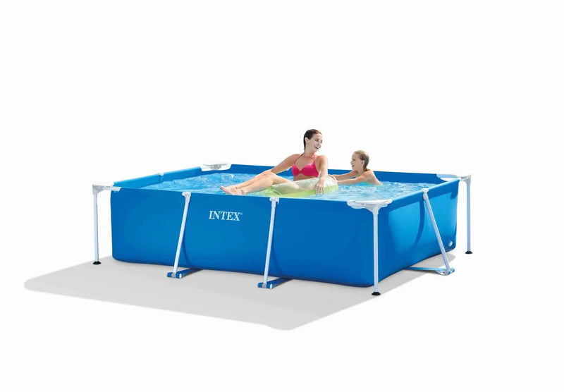 Laad afbeelding in galerijtoner, Blauw opzetzwembad van Intex met twee personen in het zwembad.
