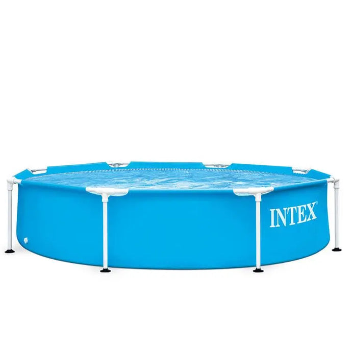Het Intex Metal Frame Zwembad Rond 244 x 51 cm is een compact, stevig bovengronds zwembad met duurzame 3-laags wanden en sterke witte metalen poten – perfect voor elke tuin. Merk: Intex.