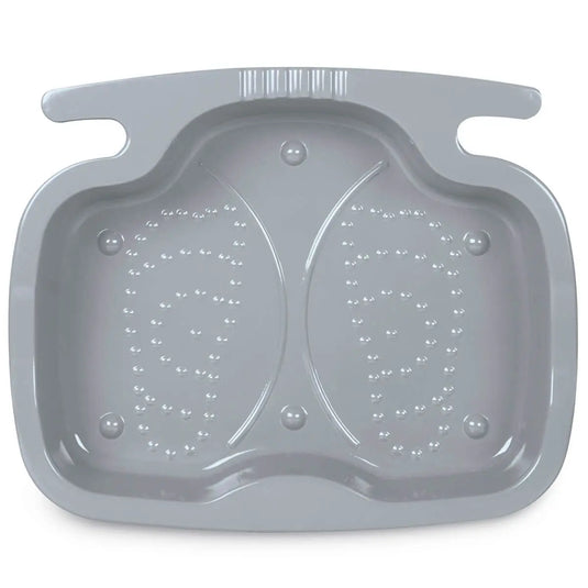 Het Voetenbad van Intex is een grijs plastic voetenbad met anti-slip bulten aan de onderkant en handgrepen aan elke kant.