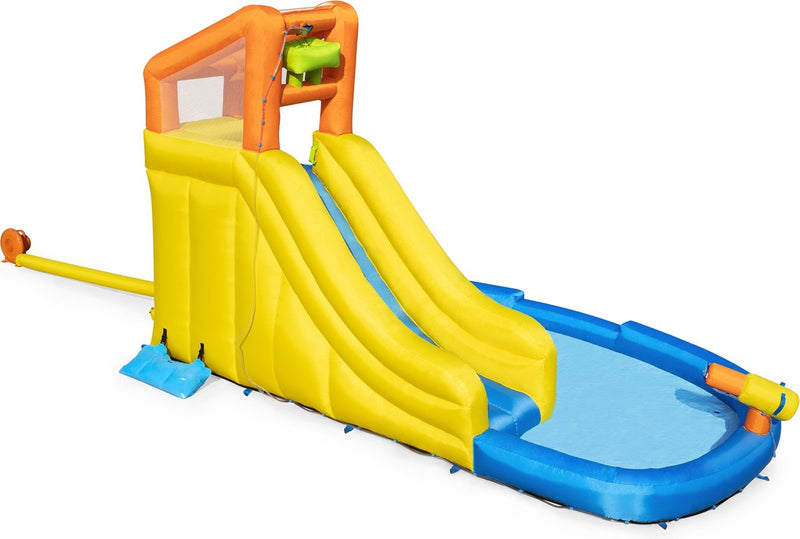Laad afbeelding in galerijtoner, Kleurrijk opblaasbaar waterpark inclusief glijbaan, watersproeier en waterpistool
