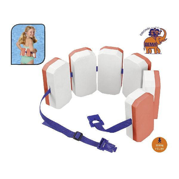 Laad afbeelding in galerijtoner, Oranje zwemgordel van Bema met 6 drijfblokken. Linksboven draagt een meisje de oranje zwemgordel
