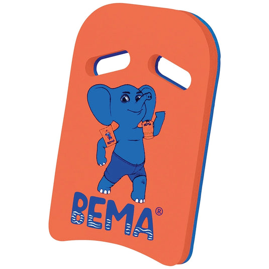 Oranje zwemplank van Bema met een grote blauwe olifant afgebeeld op de zwemplank