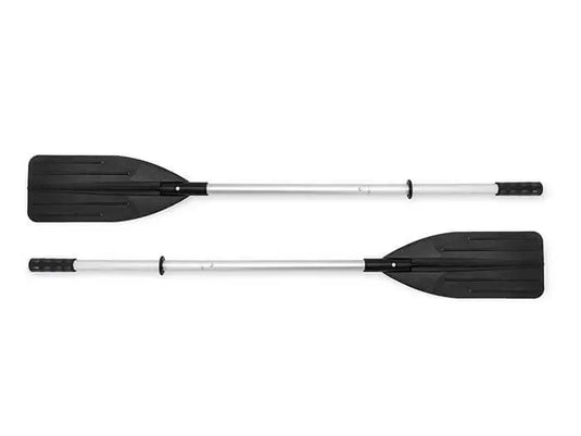 Twee zwarte met zilveren roeispanen voor Intex Excursion 4 opblaasboot