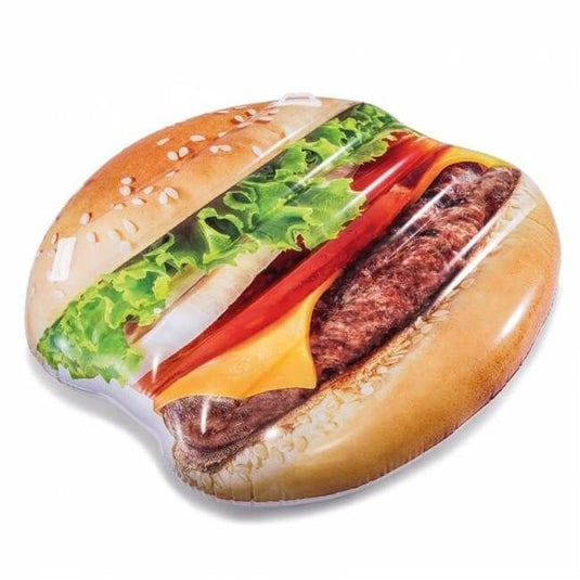 Luchtbed in de vorm van een hamburger. 