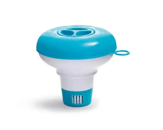 Blauw met witte chloordrijver van Intex.